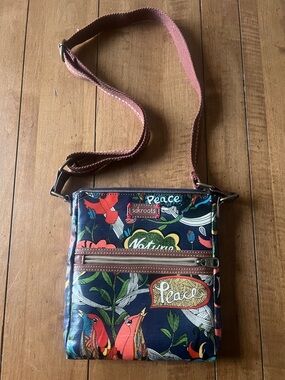 Sakroots Navy Crossbody with Coral & Green Floral Print